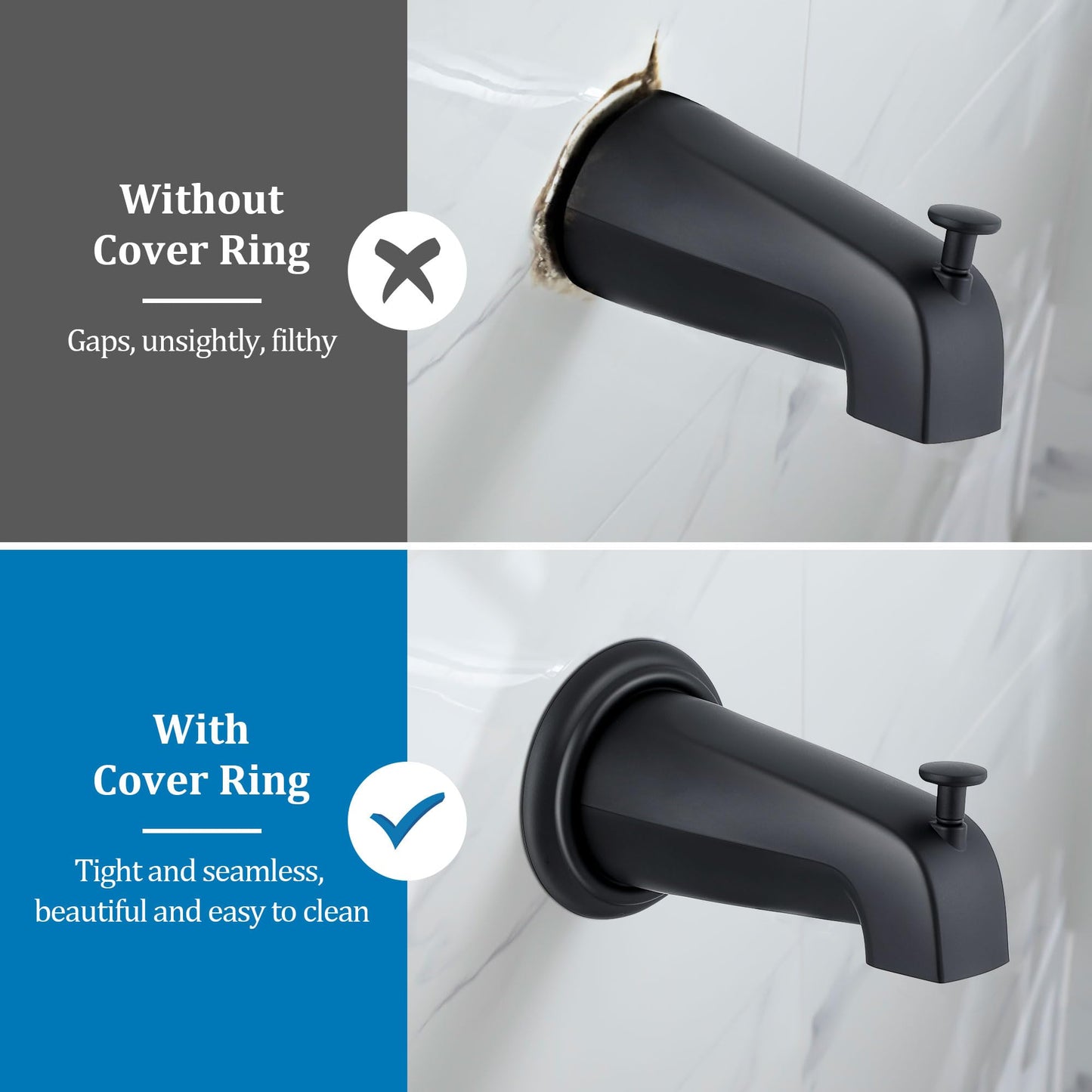 Enhon Metal Tub Spout Cover Ring, Bathroom Faucet Remodeling Wall Plate with Foam Gasket, 1-1/2 Inch ID and 3-5/8 Inch OD (Matte Black)