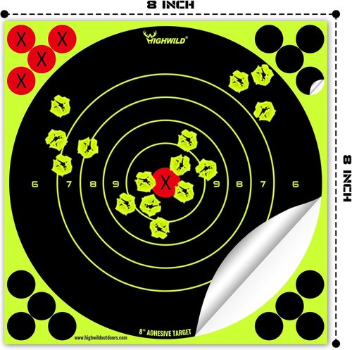 Highwild Bullseye Fluorescent Yellow Shooting Target Stickers - 8X8 Inch for Handguns, Rifles & More