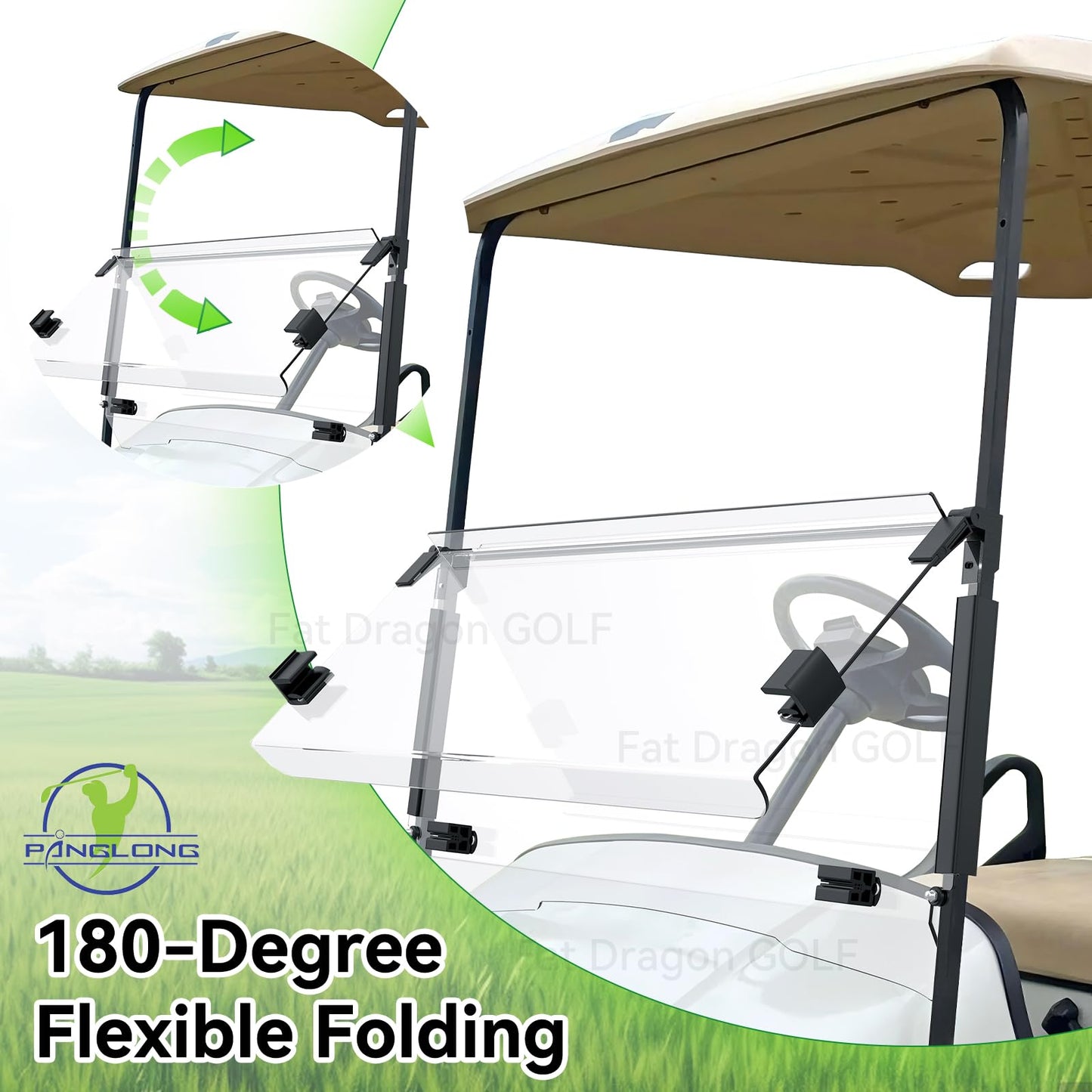 Panglong EZGO TXT Golf Cart Windshield-Fold Down Windshield Anti-Impact Resistant, EZGO Windshield with Windshield Clips and Screws, Fit 1995-2013 EZGO TXT, DCS, PDS Golf Cart