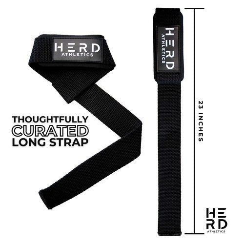 HERD ATHLETICS Lifting Wrist Straps – 23" Length x 1.5" Width – Padded Neoprene Cotton Straps for Weightlifting, Powerlifting, Functional Fitness, Strength Training & Deadlifts – Heavy Duty Grip Support (Black/White)