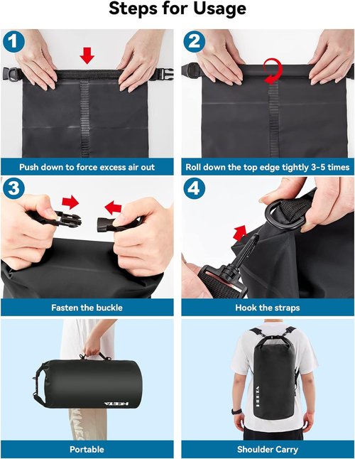 HEETA Waterproof Dry Bag - Lightweight Roll Top Backpack with Emergency Whistle | 5L/10L/20L/30L/40L for Travel, Kayaking, Camping