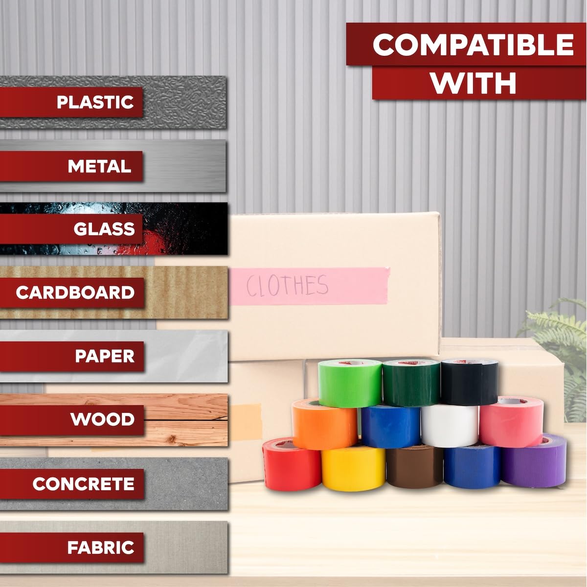 XFasten Rainbow Colored Duct Tape Heavy Duty 12-Pack 10 Yards x 2 Inch, Colored Duct Tape Variety Pack Bulk, Waterproof, Vibrant Colors, Easy Tear, Writable, Residue-free for Crafts, Labeling, Packing