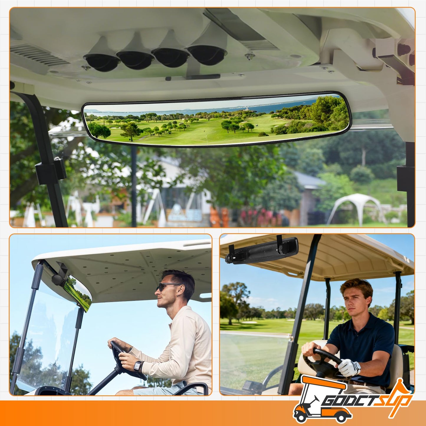 GODCTSUP Golf Cart Rear View Mirror, Universal Panoramic Golf Cart Mirror for Club Car EZGO YAMAHA and Others Carts, Clear View with 270° Adjustable Full Rearview