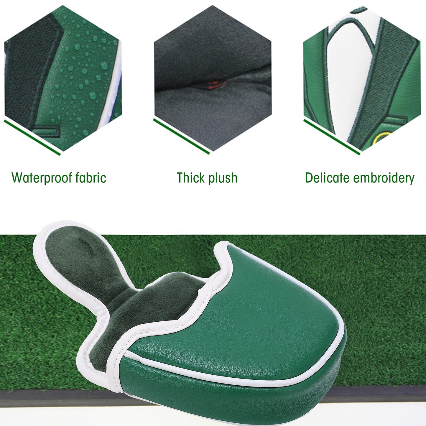 Putter Covers Odyssey Cover Putter Semicircle Putter Cover Mallet Putter Headcover Green Embroidered Cover Headcover Putter Cover Protector Copri Teste per mazza da Golf