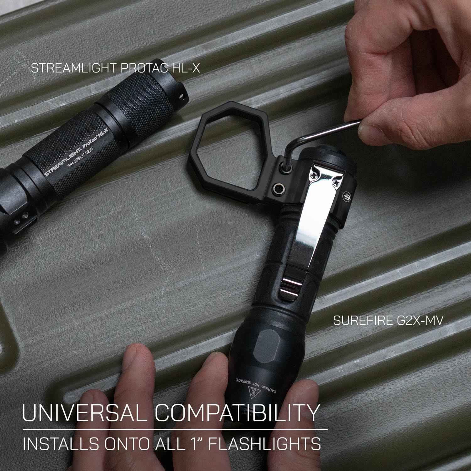Triton Cottos 6061 T6 Aluminum Flashlight Ring for Most 1" Flashlights with Detachable Pocket Clip, Flashlight Retention Ring