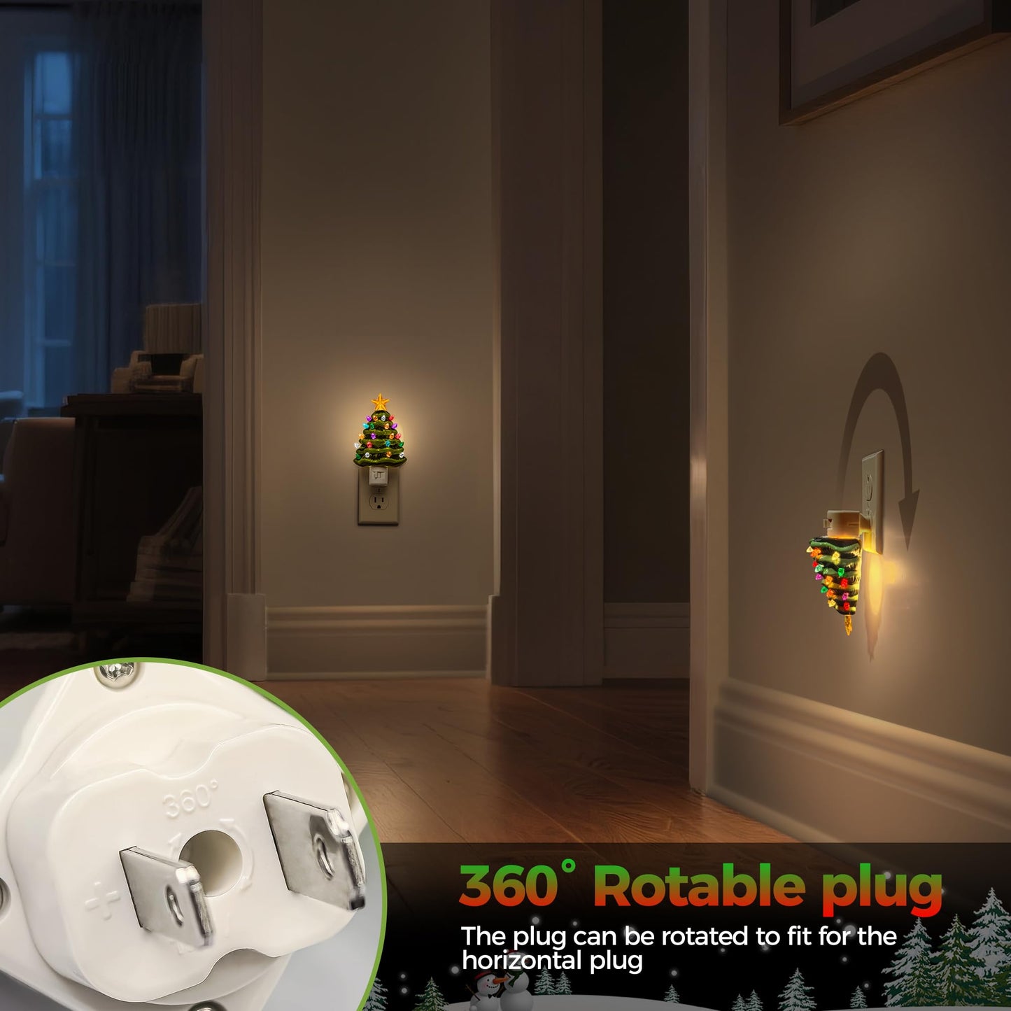 DORESshop Christmas Tree Night Light, 3000K Night Lights Plug into Wall, Cute & Funny Ceramic Christmas Decor Night Light for Kids, Plug in Nightlight with 360° Rotatable, Holiday Party Decor, 1 pack