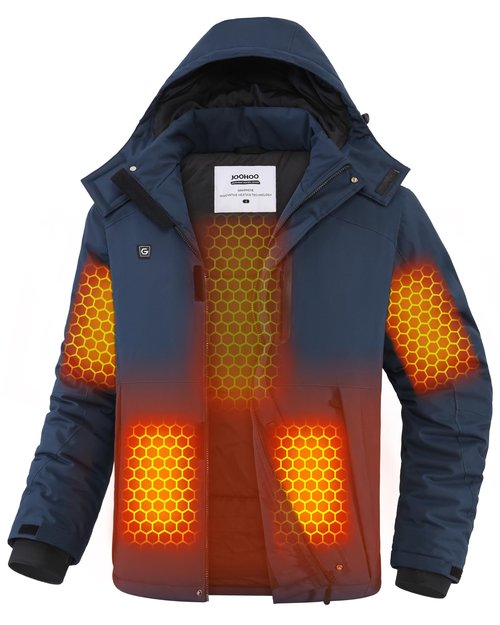 Heated Jacket for Men, Warming Heated Coat with Rechargeable Battery Pack Included, Electric Graphene Heating, Waterproof Winter, Blue, L