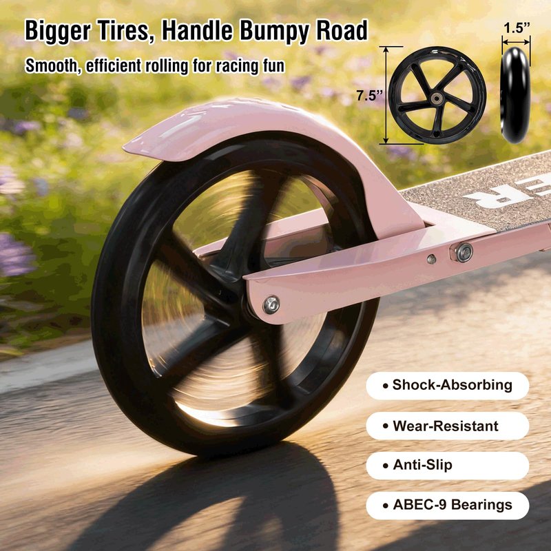 Scooter for Age 6+, with Carry Straps, Folding Kick Scooters for Kids 8-12,Teens, Adults up to 250Lbs,3 Adjustable Height, Rear Brake, Wide Antislip Deck, Lightweight Scooter for Boys Girls