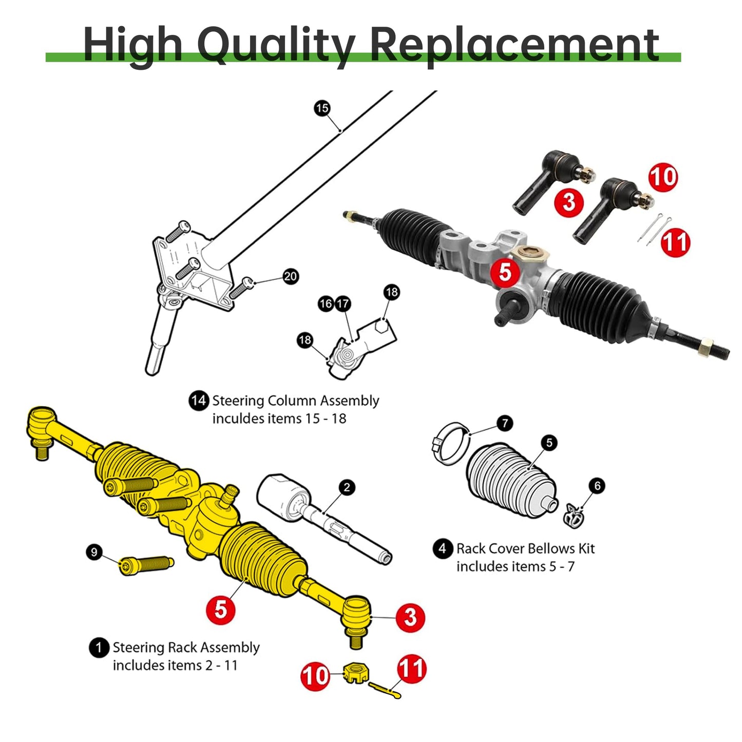 10L0L Golf Cart Steering Gear Box Assembly Fits for EZGO RXV Gas & Electric Golf Carts Years 2008-Up, Replaces OEM 601500 618329 601580
