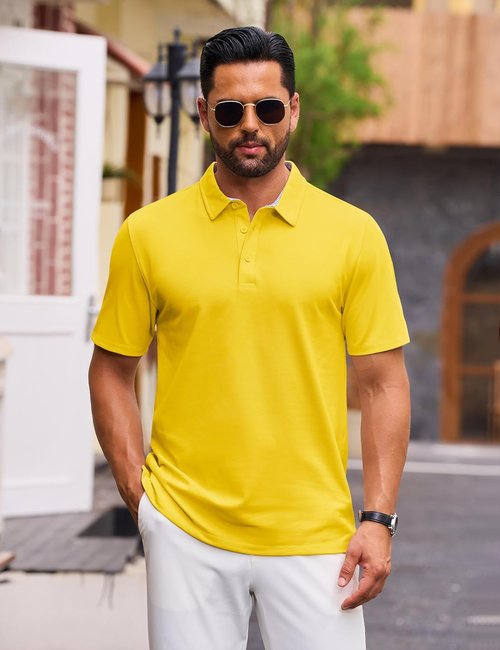 Cotrasen Men's Polo Shirt - Short Sleeve Cotton Pique with 3 Buttons | Classic Fit Golf Tee