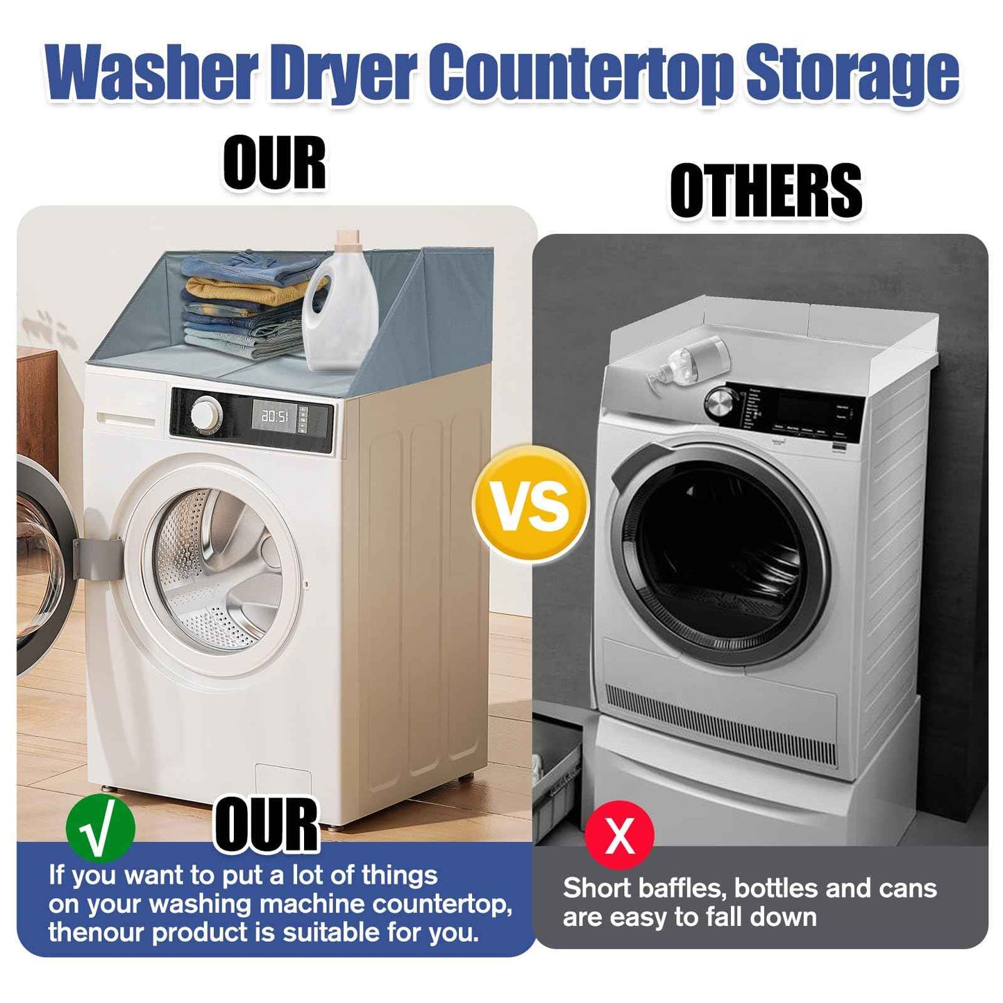 Laundry Guards for Front-Load Washers & Dryers, Secure Guardrails Prevent Clothes Falling Behind, Universal Fit Anti-Slip Organizer with Easy Installation (Gray) (2pcs)