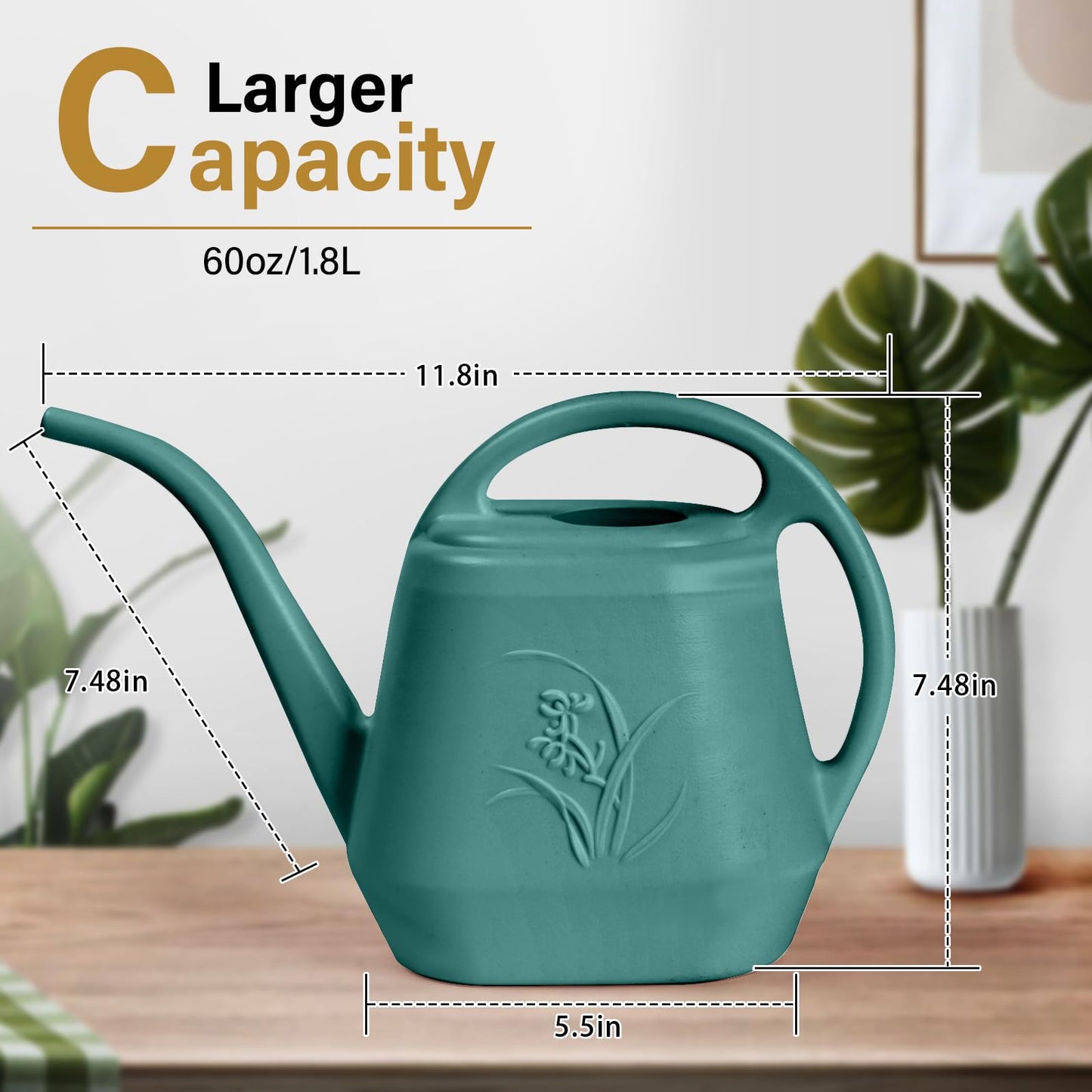 ZXJ Plant Watering Can - for Indoor and Outdoor Home Garden Plants - with Long Spout - Green - 1/2 Gallon