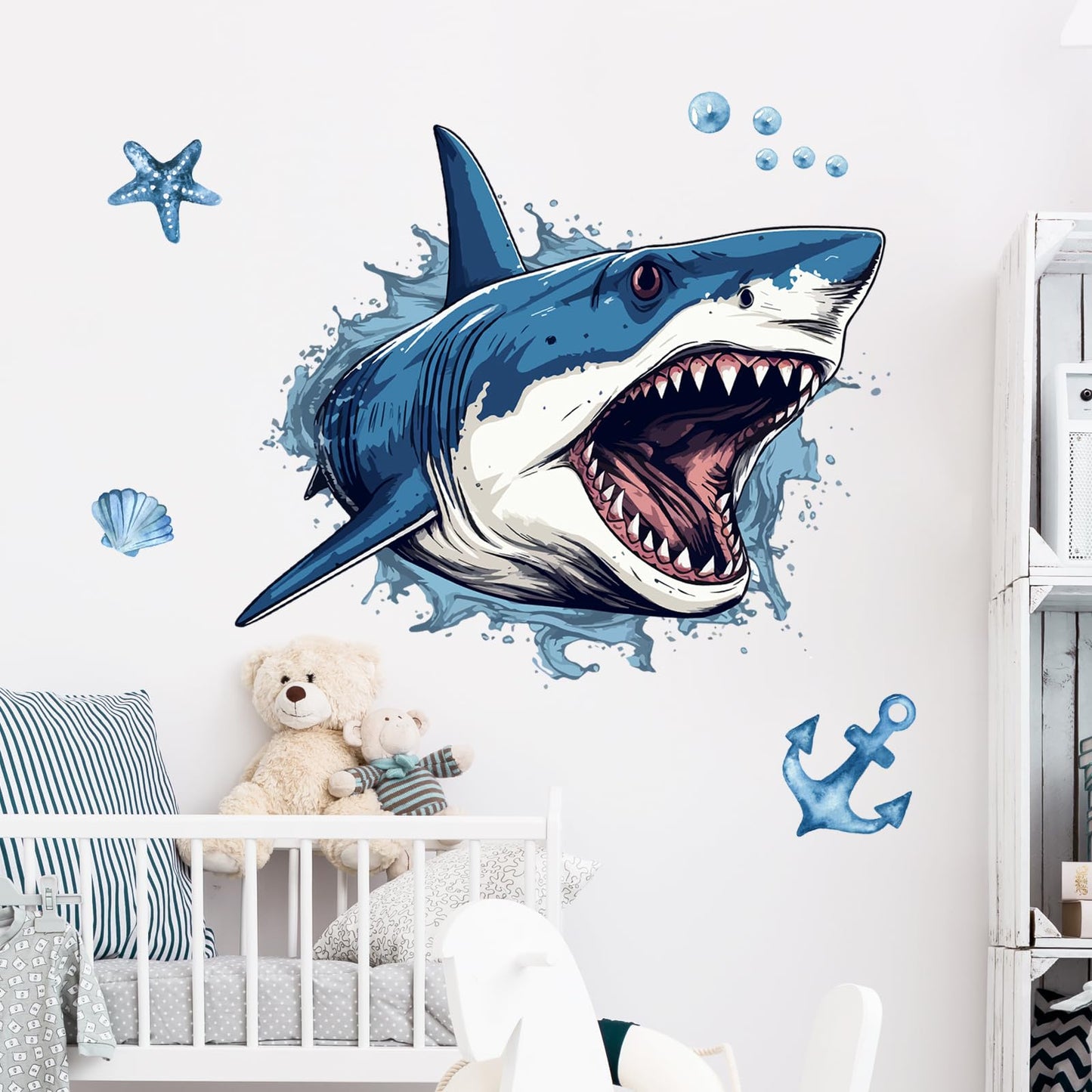 Supzone Large 3D Shark Opening Mouth Wall Decals, 23.6 * 30.7 inches Ocean Wall Sticker Self-Adhesive for Boys Bedroom Livingroom Nursery Playroom Classroom
