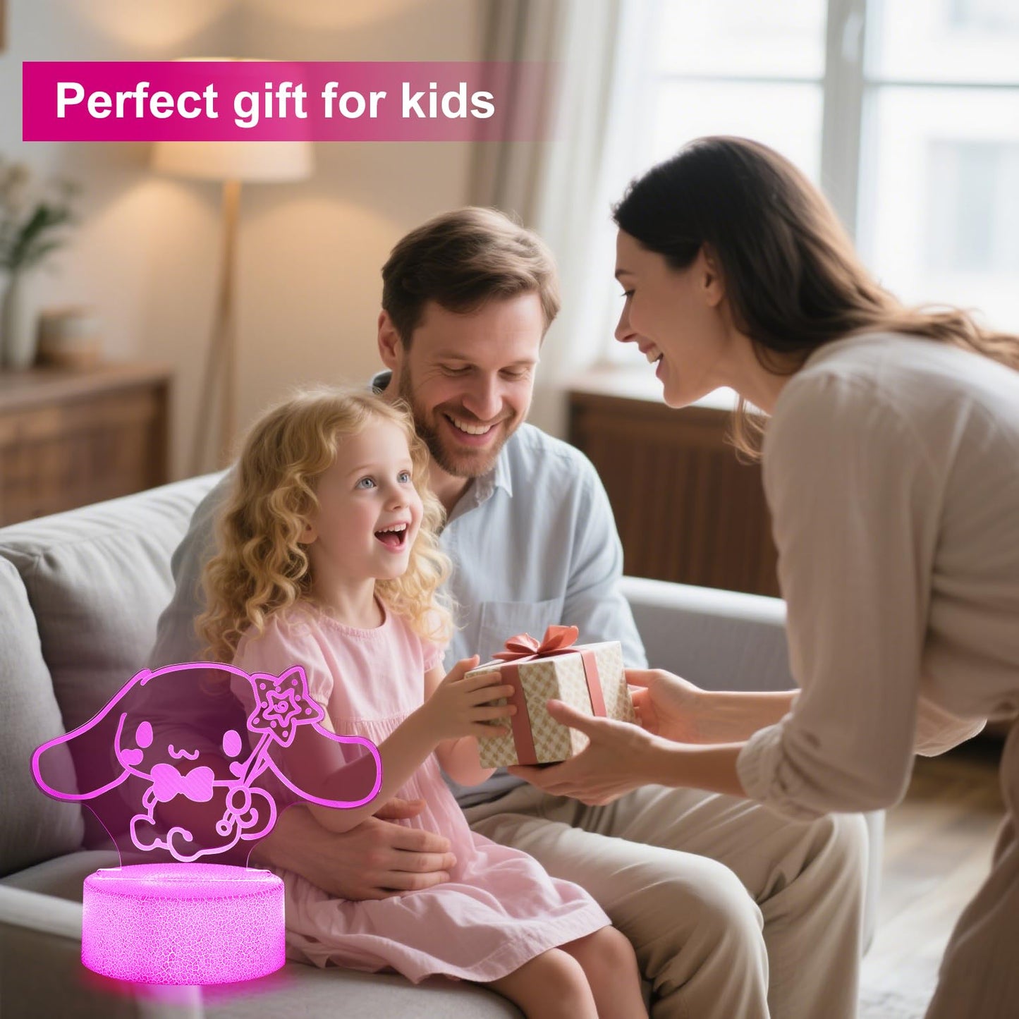 sunduck Pink Kawaii Night Light with Corded Control- Cute Dreamy Girls Room Decor, Perfect Birthday/Christmas Gift for Kids, Unique Holiday Present