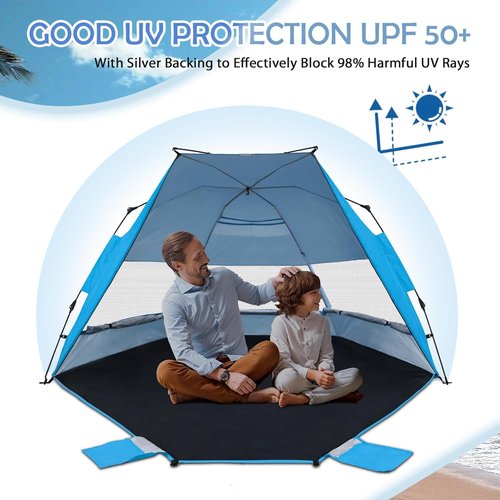EAGLE PEAK Beach Tent - Instant Pop-Up Canopy with Windows | UPF50+ UV Protection for 3-4 People - Light Blue