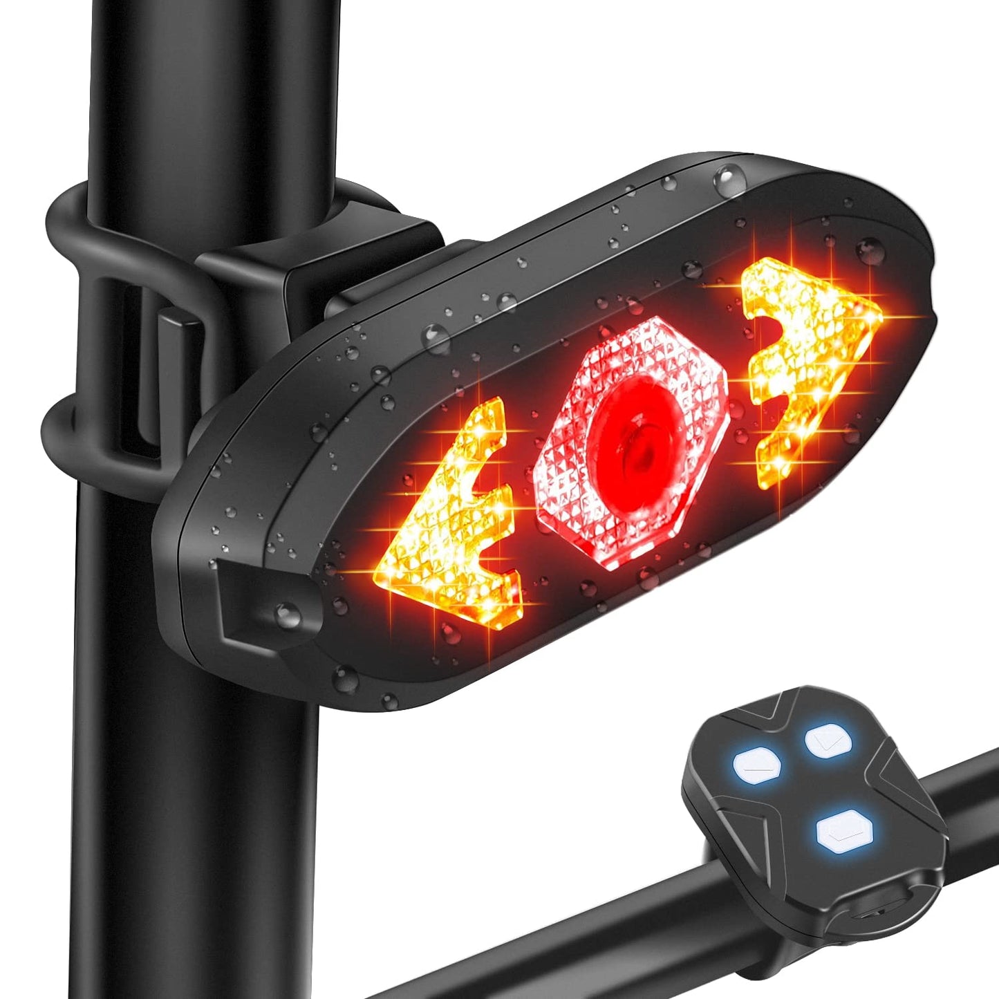 Bike Taillight USB Rechargeable Bicycle Turn Signals with Remote Control Rear Light Waterproof Safety Warning Back Lights Alarm for Night Riding Mountain Bike Accessories (Set B)