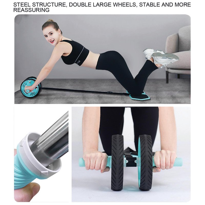 CHNApin Double-Wheel Ab Roller for Core Training – Rebound Design with Adjustable Elastic Band, Silent Non-Slip Wheels, Detachable Build, Knee Pad & Bands – Home Gym Gear for Men/Women (Green)