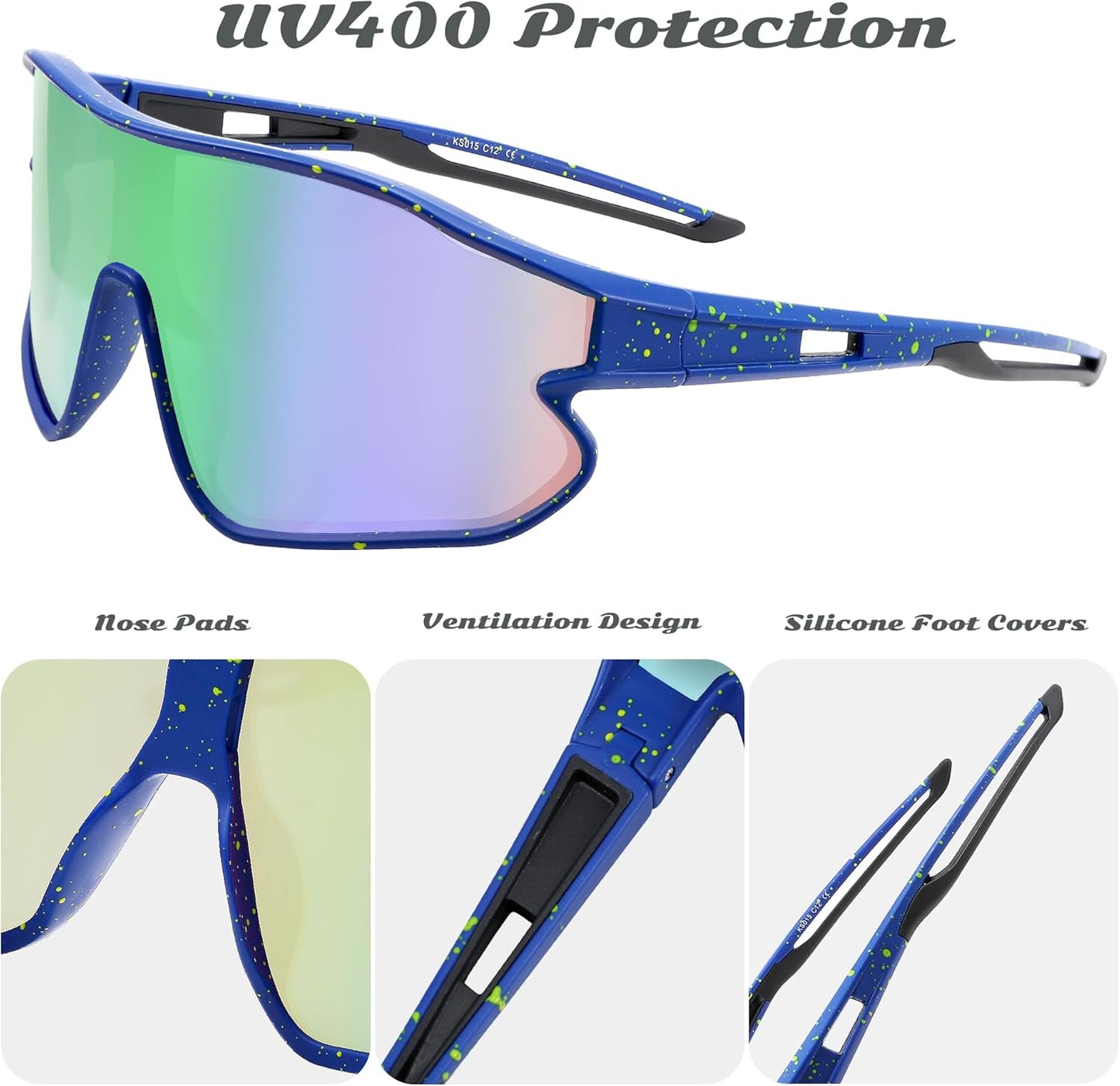 Skiennix Unisex Youth Cycling Sunglasses - UV400 Wraparound Baseball Shades for Outdoor & Indoor Sports