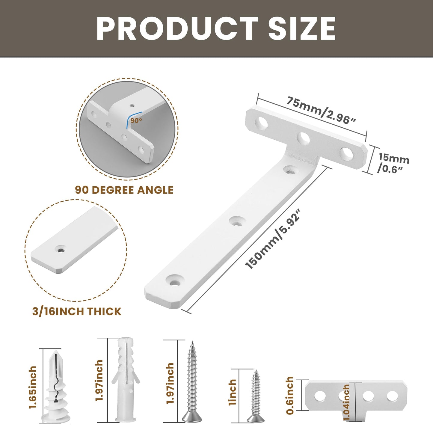 Alise White Floating Shelf Brackets,L Brackets for Wood Board,Wall Hidden Shelf Brackets,Heavy Duty Shelf Brackets Metal Shelving Corner Brace Supports for Home,Garden,Office and DIY,6 inch,Pack of 4