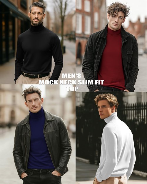 August Alley 7 Pack Mens Big and Tall Turtleneck Shirts Long Sleeve Crewneck Top Plus Size Loose Fit Shirt(Black, White, Light Gray, Navy Blue, Wine Red, Dark Gray, Army Green,X-Large)