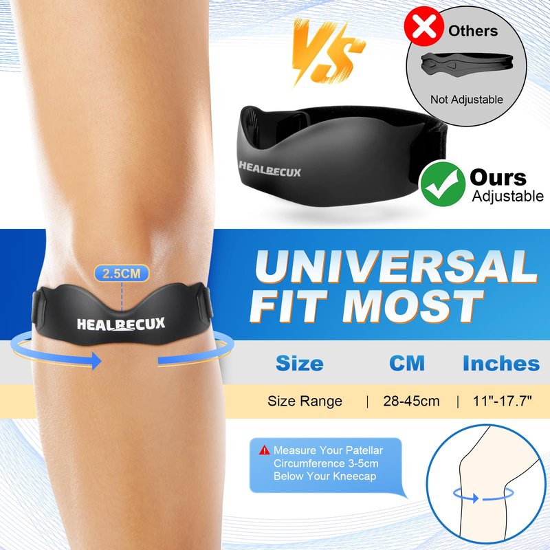 Healrecux Silicone Patellar Tendon Support Strap, Adjustable Non-Slip Patella Band Stabilizer Knee Brace for Jumpers Knee, Tendonitis, Basketball, Volleyball, Squats, Black