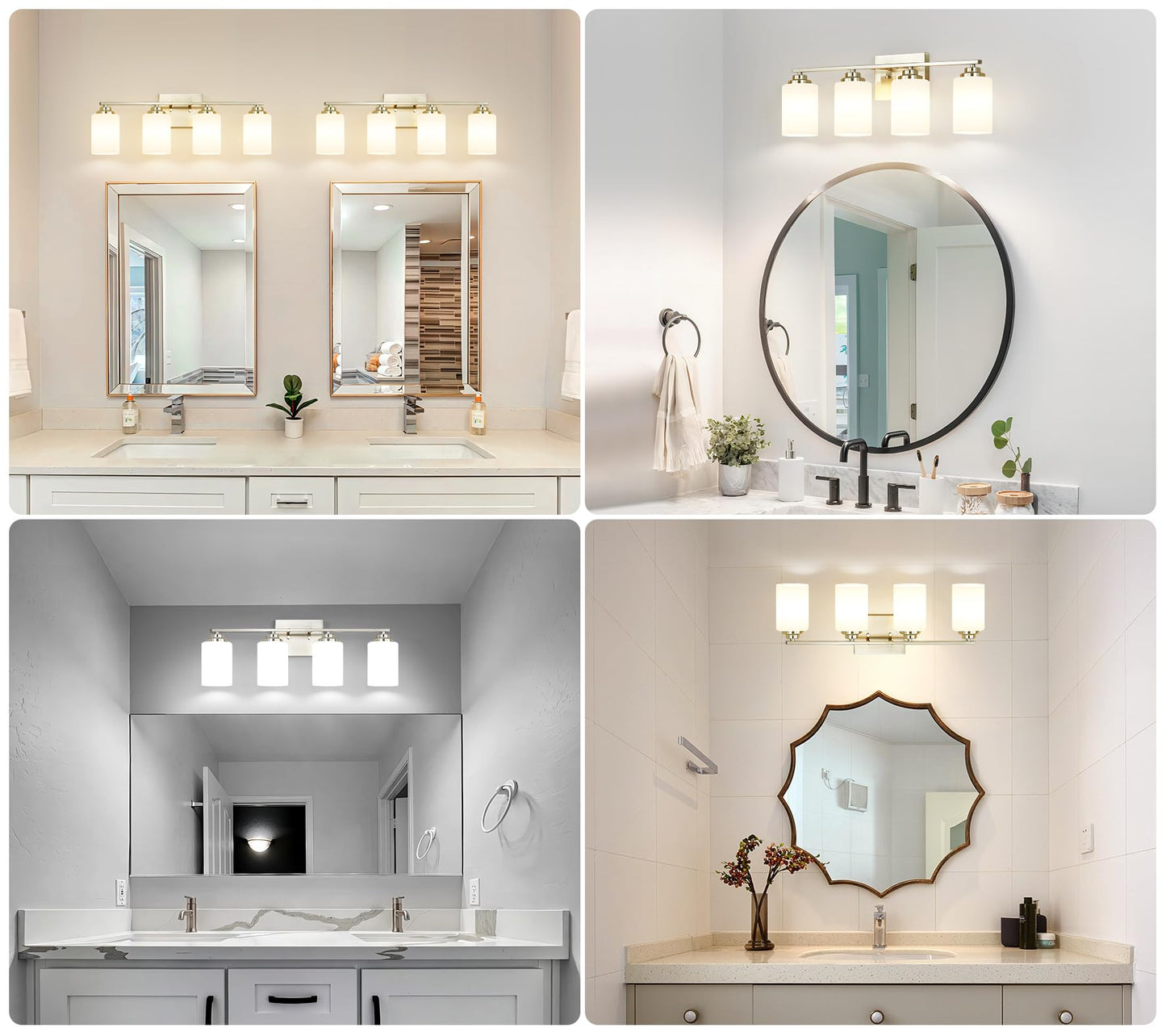 Osimir 4-Light Bathroom Light Fixtures, Brushed Nickel Bathroom Vanity Lighting Fixtures Over Mirror with Milky Glass, Modern Wall Sconce Lights for Bath, OS-JJ8301-4BN