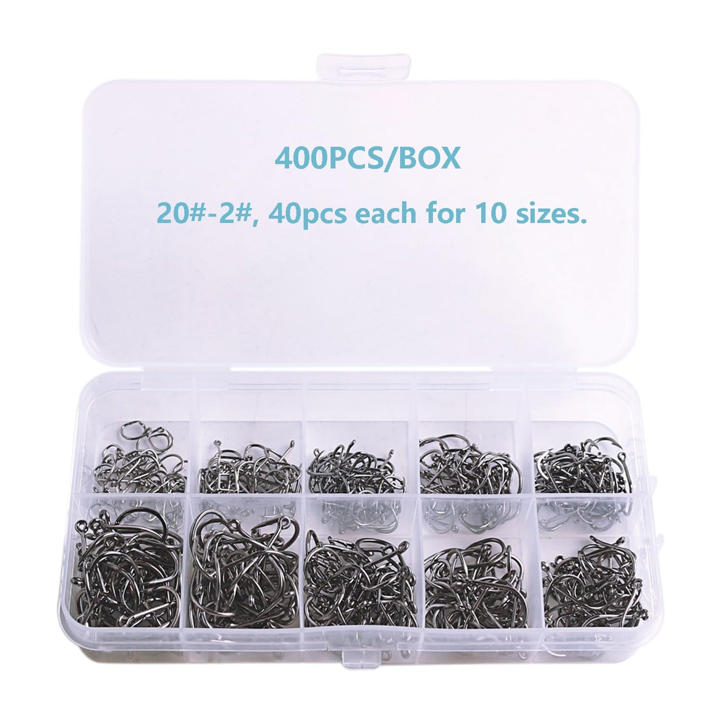 Dyxssm Small Fishing Hooks for Freshwater, 1000pcs 600pcs 400pcs Trout Fish Hook Set, 10 Sizes #2-#20 (400pcs (#2-#20), Black)
