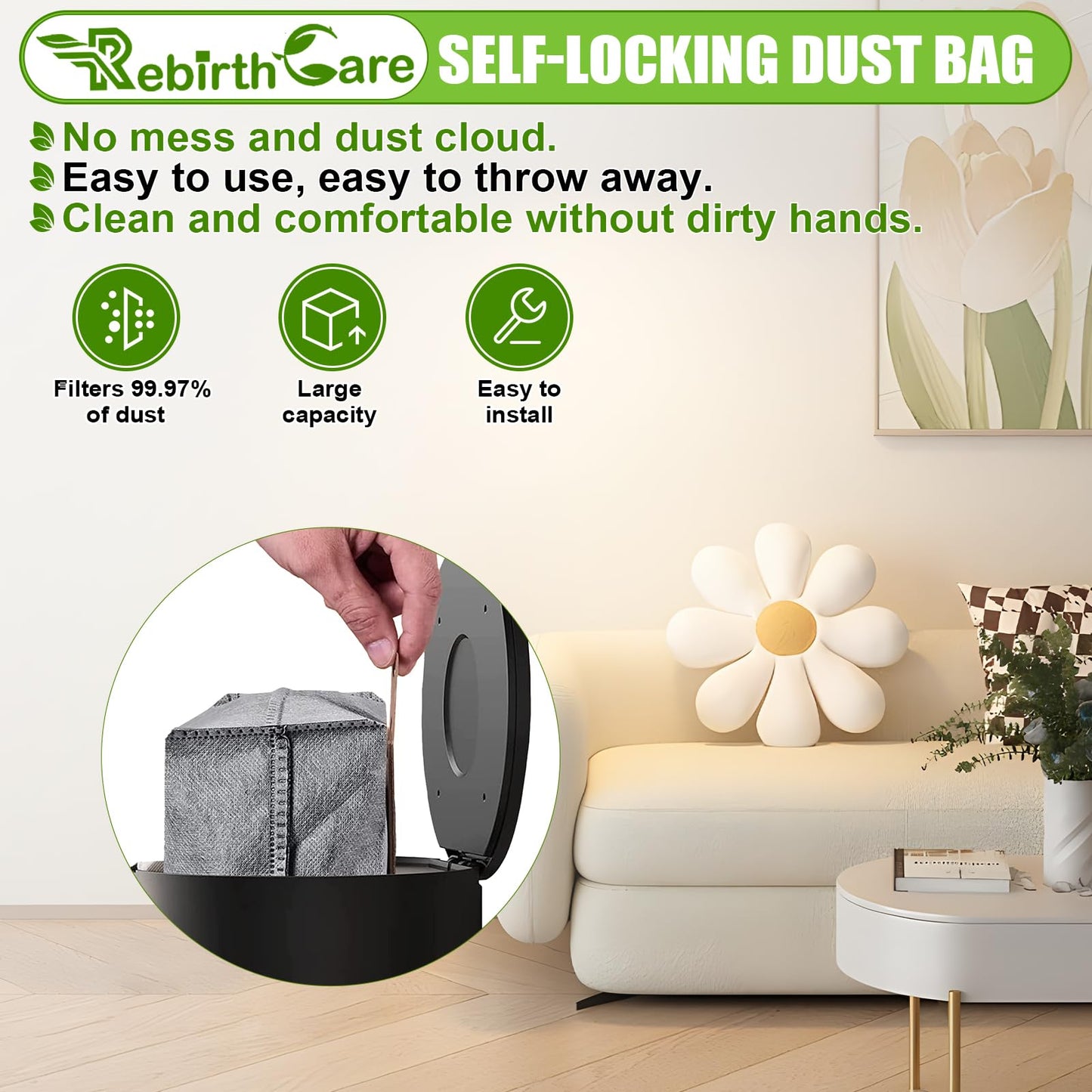 Rebirthcare 12 Pack X8 Pro Dust Bag Compatible with Eufy Clean X8 Pro X10 Pro Omni Robot Vacuum Self-empty Station 2.5L Large Capacity Replacement Bag