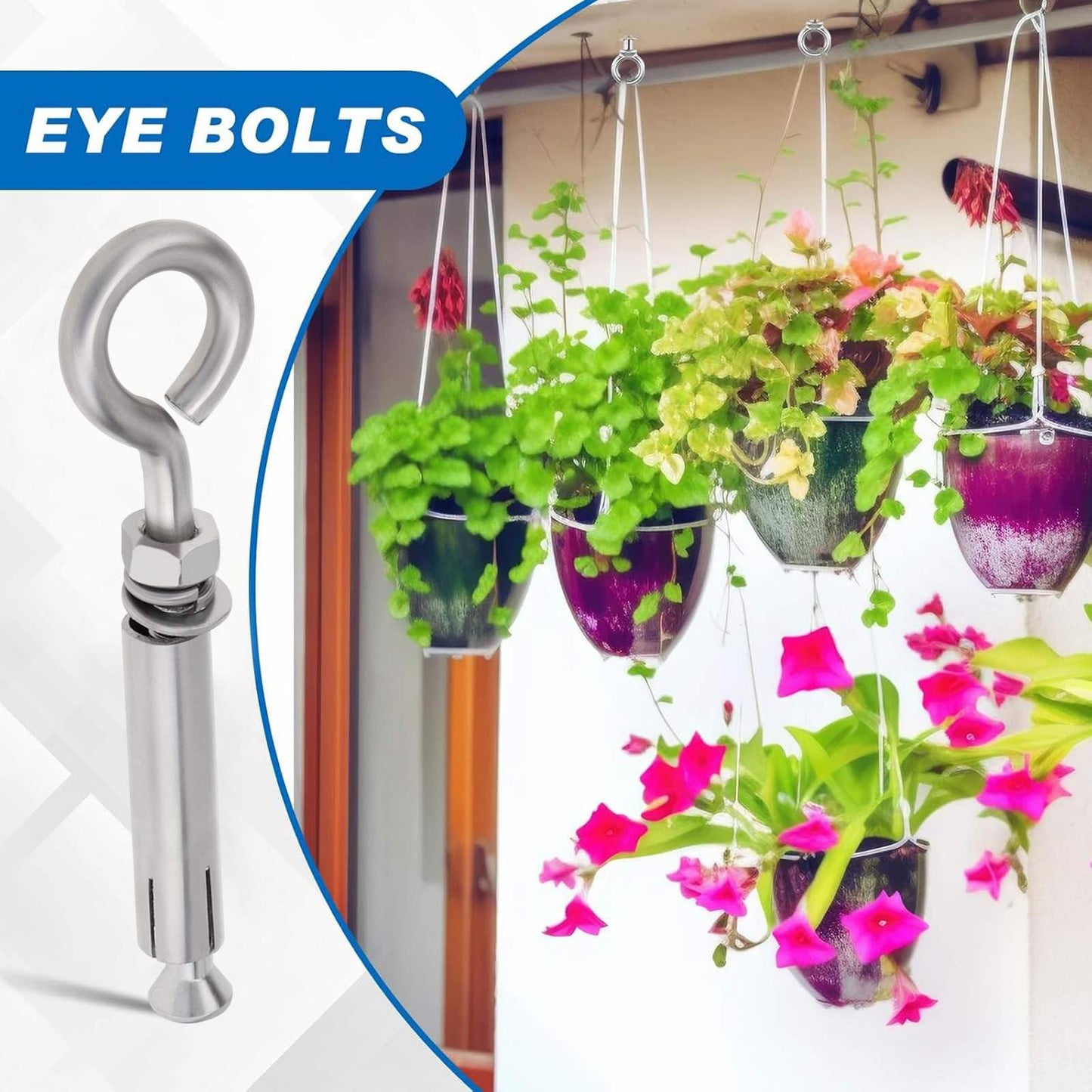 Concrete Eye Bolts 12Pcs, M6 Eyebolt Bolts Stainless Steel Concrete Anchor Eyebolt Screw Hooks, Heavy Duty Brick Anchors Eyebolts Expansion Screw Lifting Ring Bolt Fastener 1/4inch for Concrate Wall