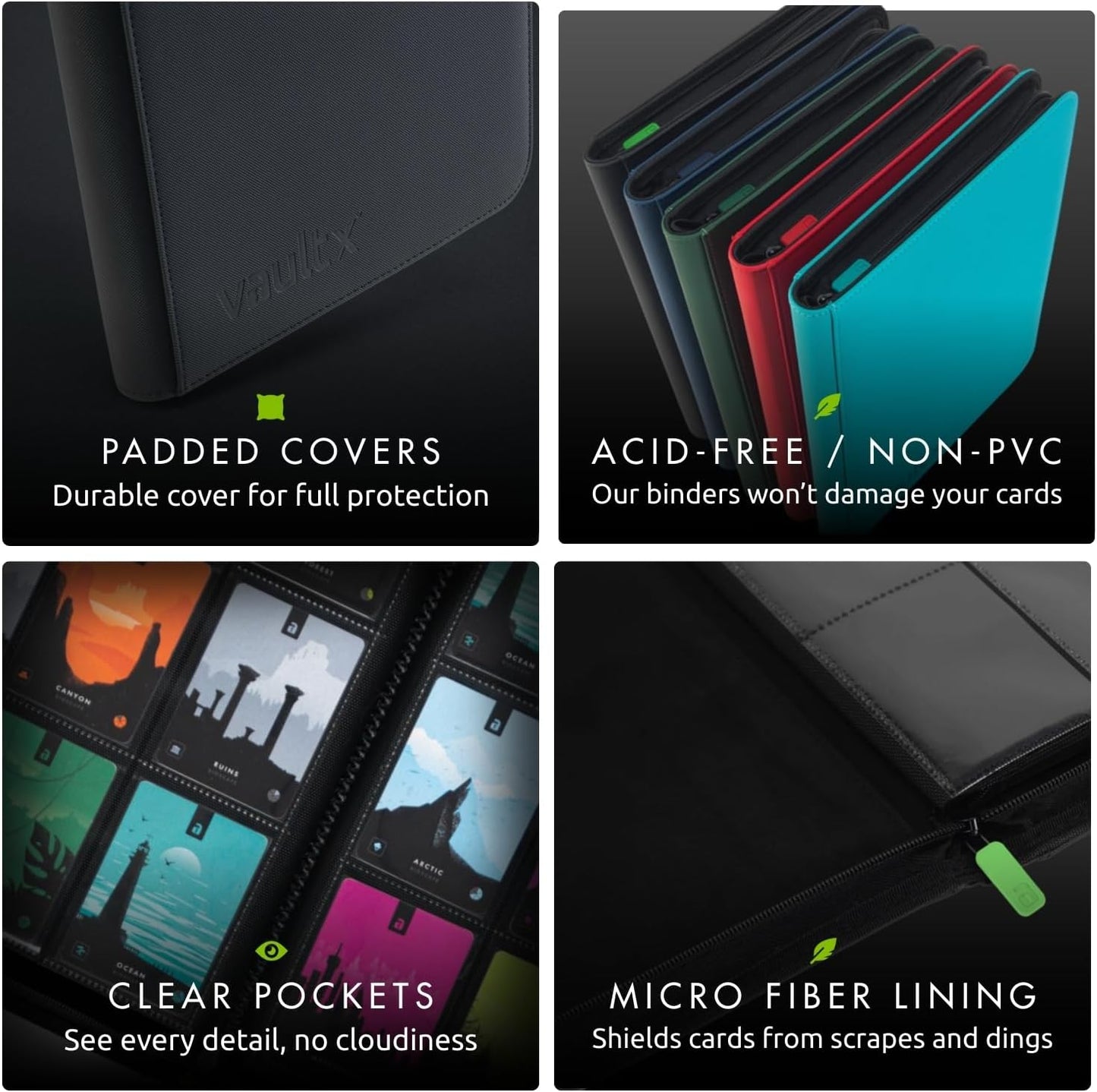 Vault X 9 Pocket Trading Card Zip Binder - Premium Exo-Tec Material | Holds 360 Cards, Black