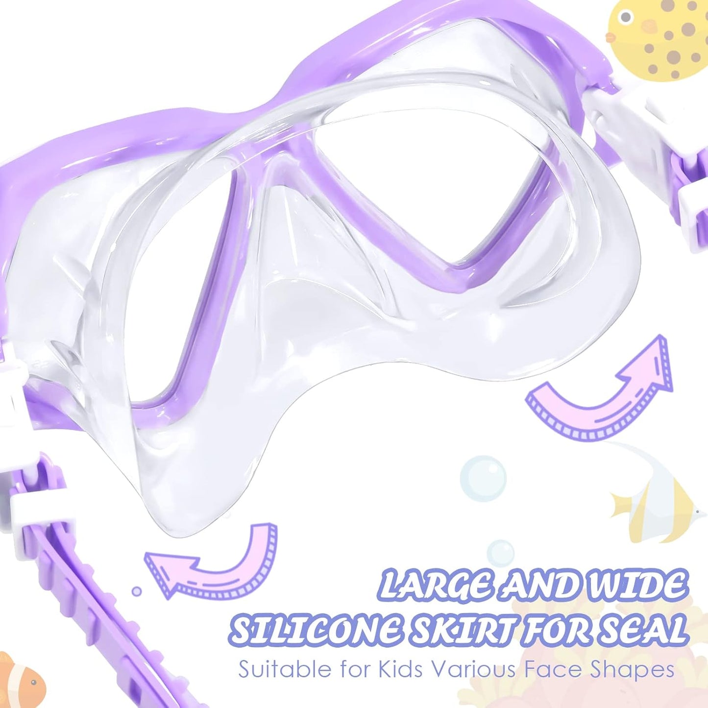 Seago Kids Swim Goggles - Anti-Fog Snorkel Mask with Nose Cover | Panoramic View & Silicone Seal for Ages 6-14