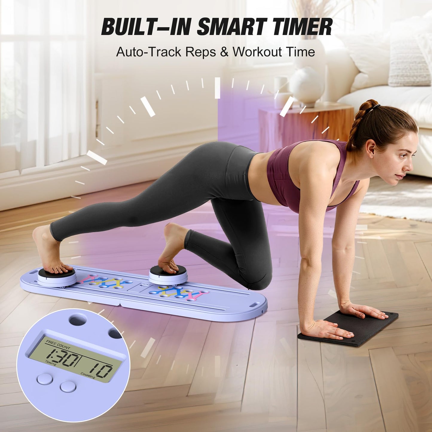 Pilates Board, Pilates Board for Home Workout, 7-in-1 Multifunctional Pilates Reformer Set with Timer, Portable Foldable Equipment for Women, Core Strength & Ab Flexibility Training
