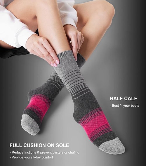 FITRELL Women's Merino Wool Hiking Socks - 4 Pack Thermal Cushioned Boot Crew Socks
