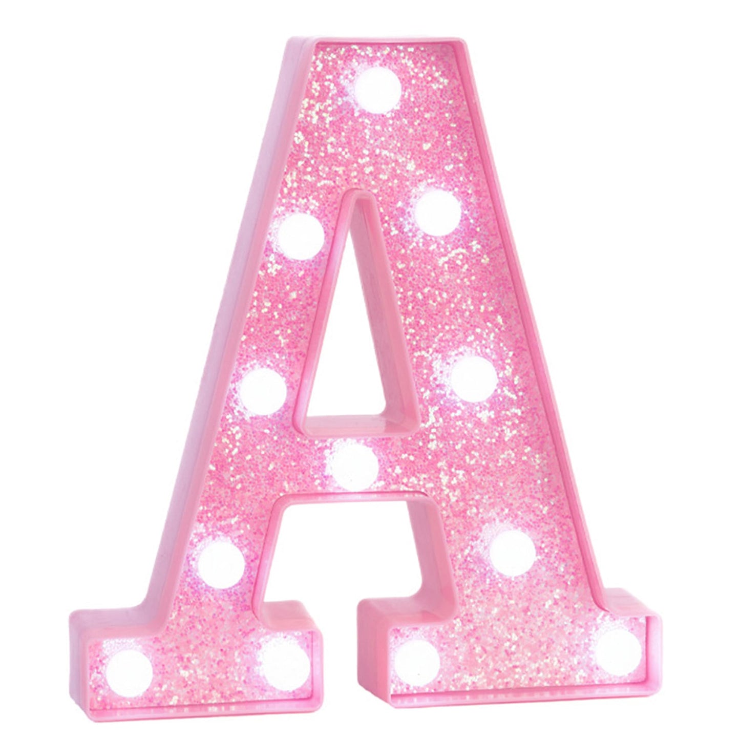 EUFONY Pink LED Marquee Light Up Letters, Glitter Alphabet Letter Lights for Birthday Party Decorations, Battery Operated Letter Signs for Girls Room Table Decor, Pink letter A with Cool White Lights