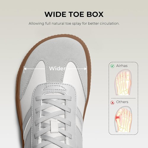 AIRHAS Women's Barefoot Sneakers - Wide Toe Box, Zero Drop, Vegan Leather, Comfortable Walking Shoes