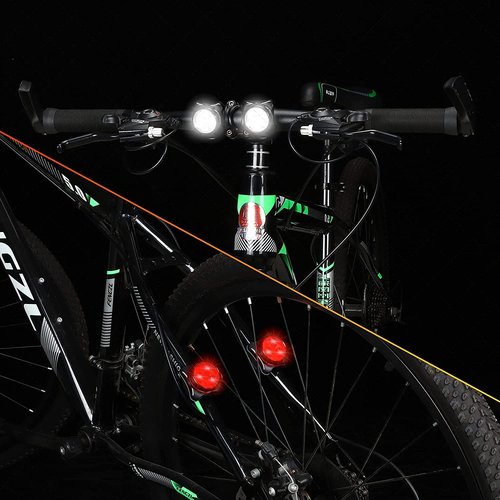 2X Rechargeable Bike Light Sets (Total of 4 Lights: Two Red and Two White), Super Bright Front Headlights and Rear LED Bicycle Lights, 650mah Lithium Batteries,4 Light Mode Options