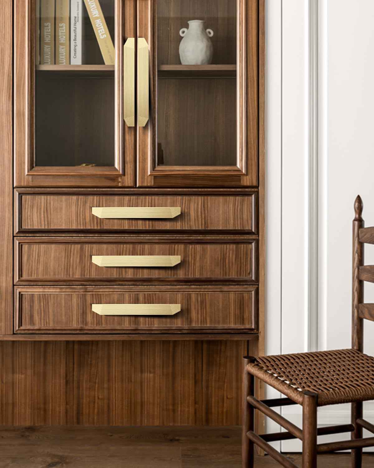 BaiNong Brass Cabinet pulls Brushed Drawer pulls Modern Gold Cabinet Cabinet Handles Drawer Handles for Dresser (2Pack-9.8inch Polygon)