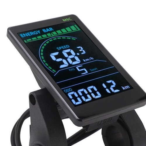 M6C Electric LCD Display Meter ABS, Electric Display Screen Control Panel with 6 Pin Cable Headlight Connector for 24V 36V 48V 60V