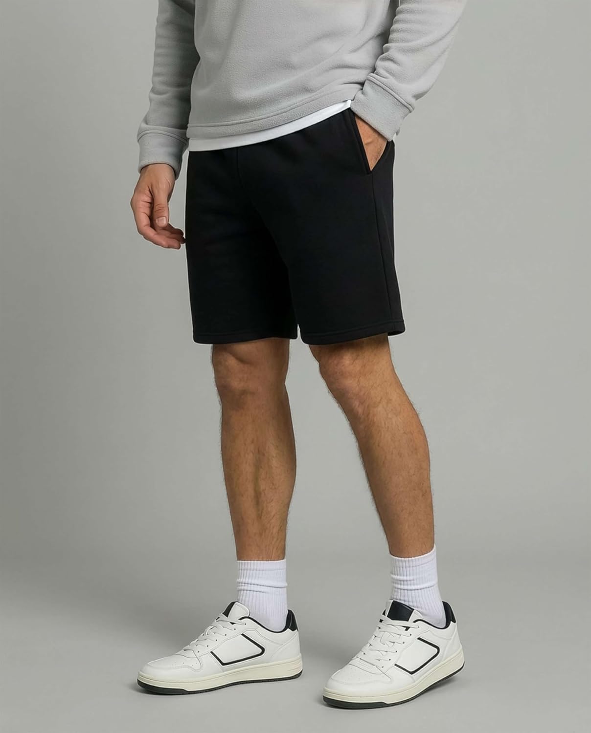 Real Essentials Men's 9" Cotton Fleece Sweat Shorts - Casual Gym, Lounge & Sleep Shorts with Pockets