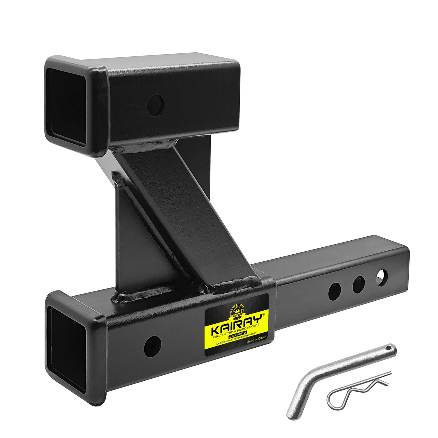 KAIRAY Double Hitch Receiver, 2 inch Trailer Dual Hitch Extension Riser, Hitch Adapter Fits for 2 inch Receiver Extender to 10 inch Max Length, 8 Inch Riser/Drop