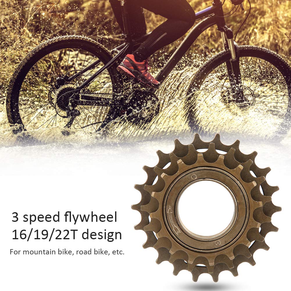 Tomotato Bicycle Freewheel, 3-Speed Threaded Freewheel with 16/19/22T Sprockets, Metal Replacement Part for Single Speed Mountain Road Bikes