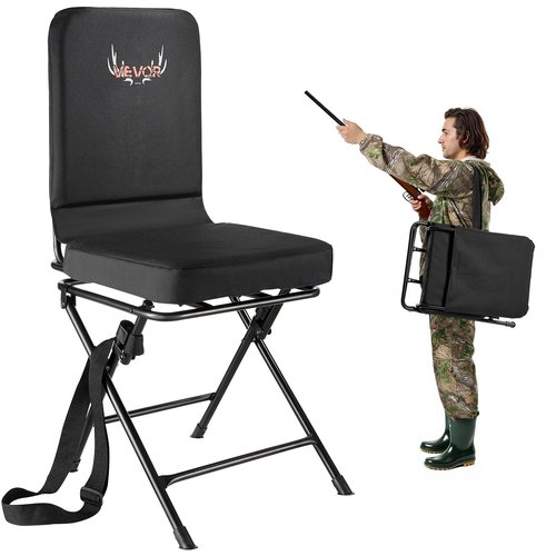 VEVOR Hunting Chair, 360° Silent Swivel, Foldable Lightweight Portable Blind Chair, Heavy-Duty Steel Frame Ground Stool Seat, with Adjustable Shoulder Strap, 300 Lbs Capacity for Fishing, Camping