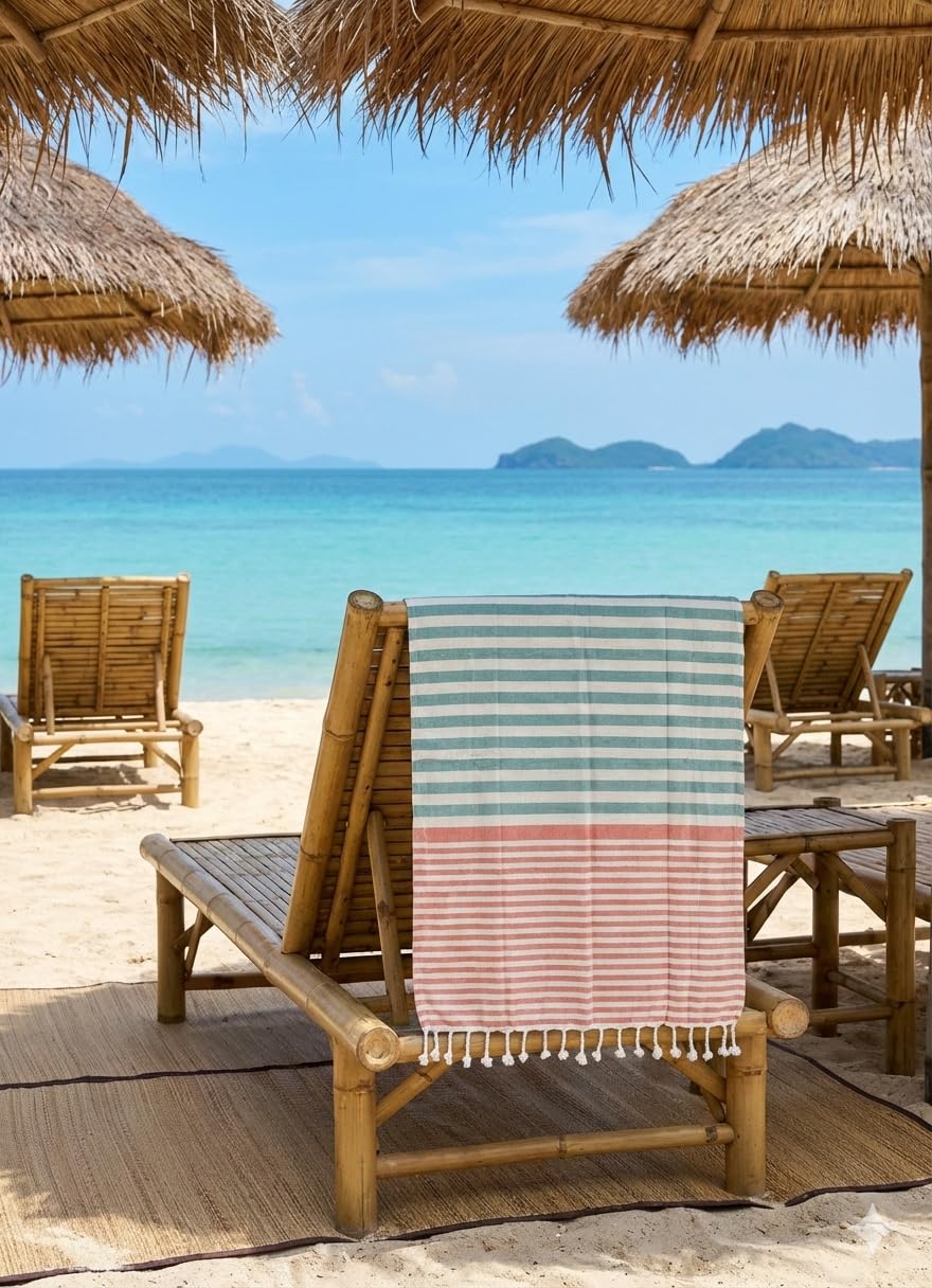 9Threads Cotton Turkish Beach Towel with Towels Oversized 36"x72" Pool Absorbent Extra Large Quick Dry Sand Travel Towel (Dobby Set, 4 Pack)