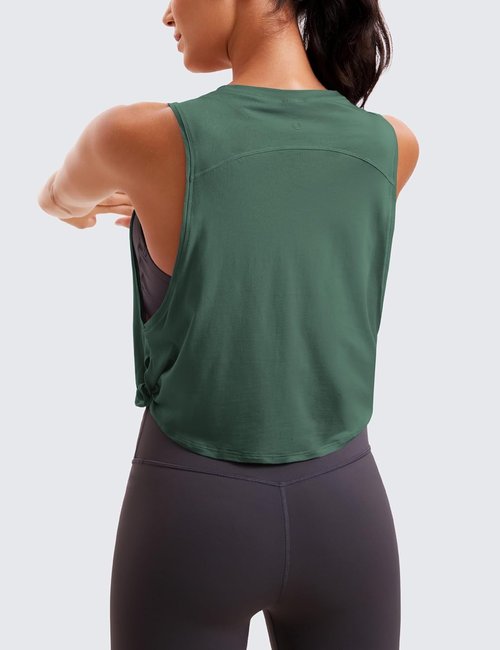 CRZ YOGA Pima Cotton Tank Tops for Women - Loose Sleeveless Workout & Yoga Shirts | Athletic Crop Design