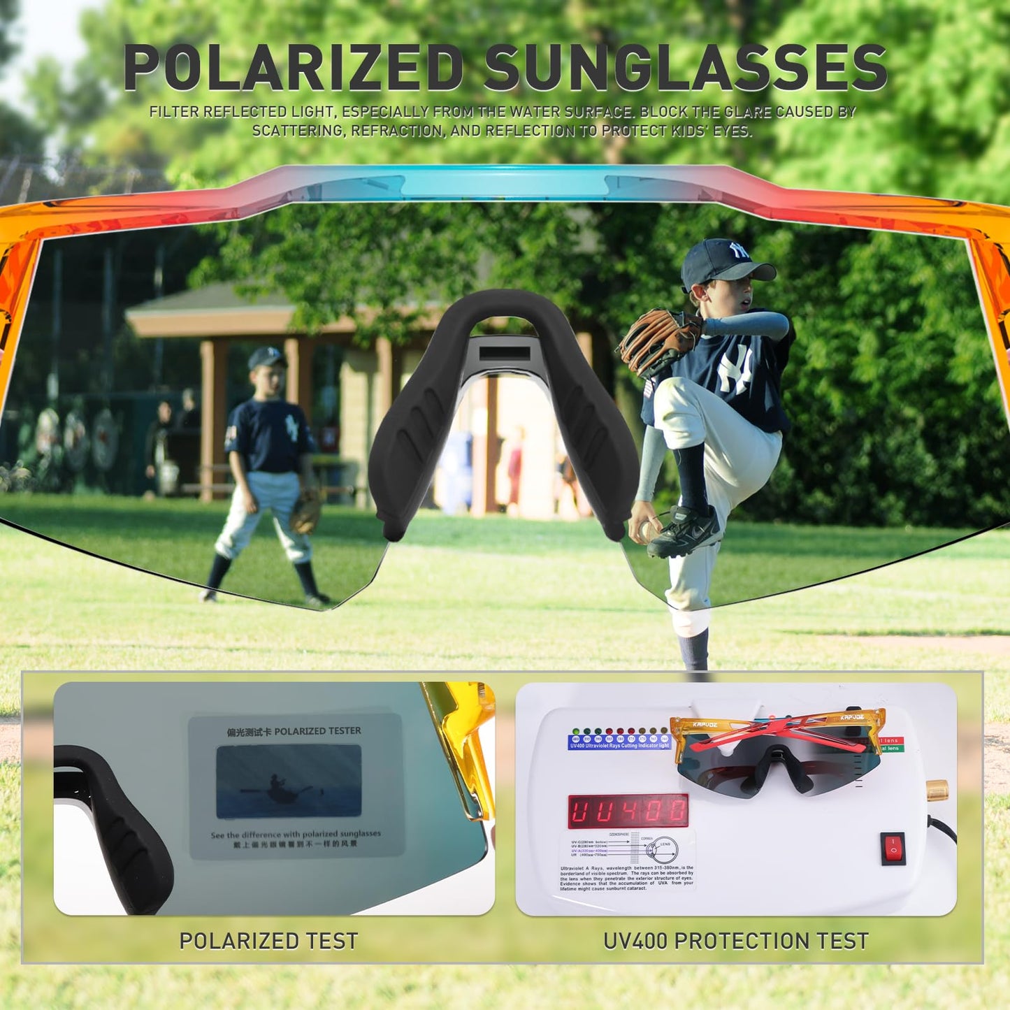 KAPVOE Youth Polarized Sports Sunglasses Kids Baseball Softball Cycling Glasses UV400 Protection for Boys Girls Age 6-12