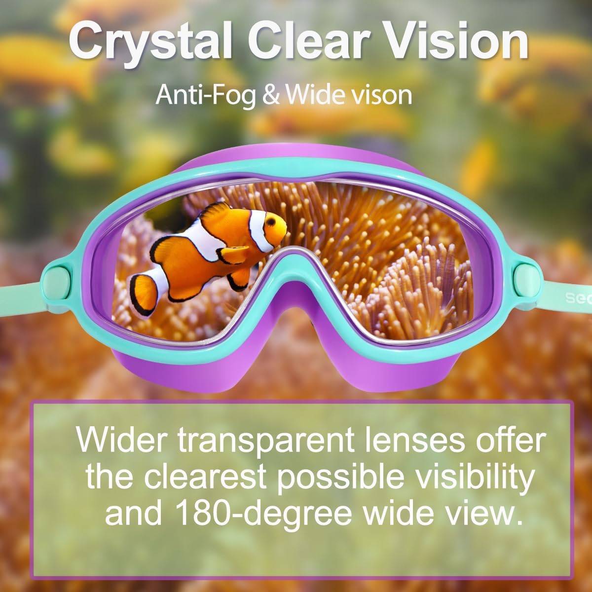 Seago Swim Goggles - Anti-Fog & Anti-UV Wide View Design for Kids Ages 3-14 | 2 Pack