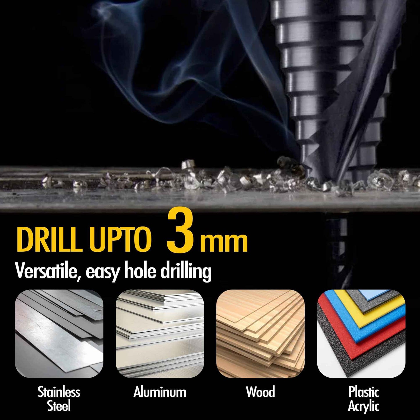 Vouyar Four Spiral Flute Cobalt Step Drill Bit, 3/16'' - 7/8'' M35 TiAlN Coating Impact Ready Unibit Step Drill Bit, 1/4" Hex Shank Step Bit for Metal, Stainless Steel, Aluminum, Plastic