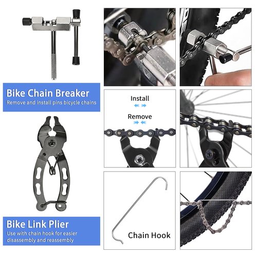 Bike Tool Kit, 10Pcs Professional Bike Repair Tools for Mountain Bike with 3-in-1 Cassette Remover Wrench Crank Puller Extractor Bottom Bracket Freewheel Remover Chain Breaker Tool Bag