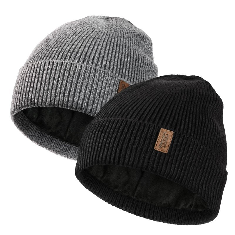 Wmcaps Winter Hats for Men Women, 2 Pack Fleece Lined Beanie Soft Warm Knit Hat Ski Stocking Cap for Cold Weather