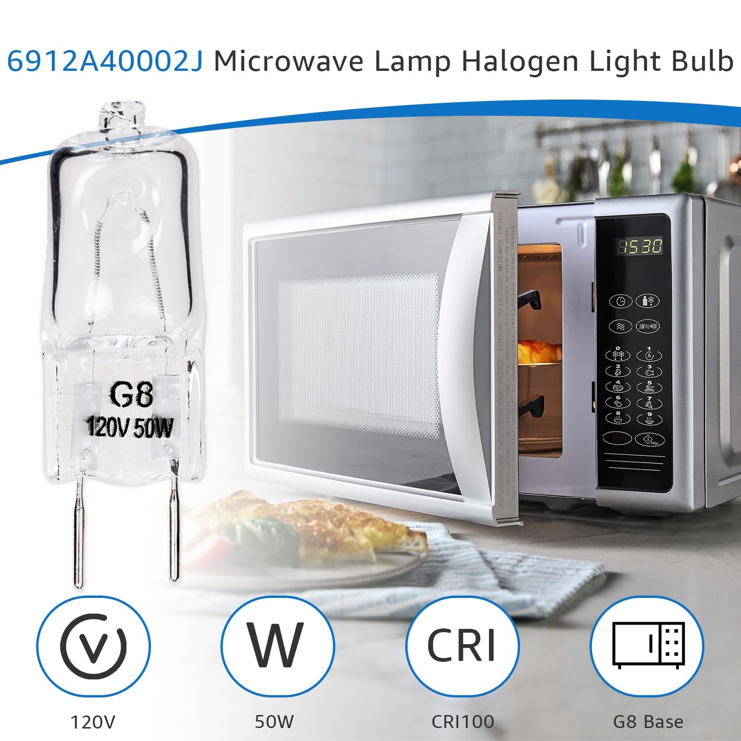 Norward for LG 6912A40002J Microwave Lamp Halogen Light Bulb Compatible with LG Kenmore LMV2031ST LMV2031BD 83543, 120V 50W G8 Microwave Light Bulb Replace 2025028 AH3610037 EA3610037 PS3610037, 2Pcs